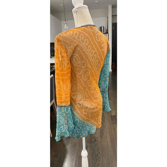 NWT 100% Silk Boho Beaded Blouse Sheer Fairy Blouse Top Y2K Phoebe Buffay Size L - Picture 11 of 16